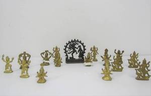 lot 150 image: Antique Bronze Nataraja w Group of Small Vintage Solid Brass Hindu Figures