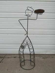 lot 266 image: Large Metal Figural Wine Holder Rack wServing Tray
