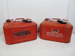 lot 315 image: 2 Nice Vintage Steel MERCURY Boat Gas Cans