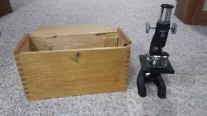 lot 2 image: Crescent 100x - 300x Microscope with Case in Working Condition
