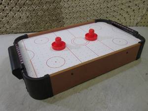 lot 18 image: Tabletop Air Hockey Table Takes 8 A...