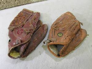 lot 31 image: 2 Baseball Gloves Rawlings Wilson C...
