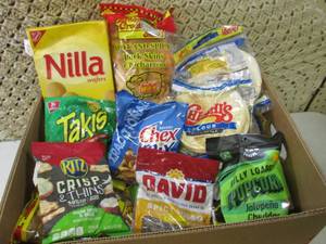 lot 131 image: Box Full of Assorted Chips Snacks E...