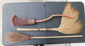 lot 27 image: Lot of 3 Decorative Brooms including Harry Potter Broomstick