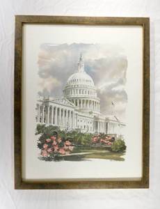 lot 54 image: Paul A Norton United States Capitol Framed Watercolor Print