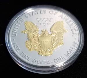 2019 AMERICAN SILVER EAGLE 1 TROY OZ. .999 FINE SILVER GOLD ENHANCED IN AIRTITE