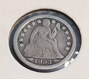 1853 arrows AT DATE SEATED LIBERTY DIME