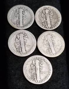 5 EARLY DATE MERCURY DIMES 1916 1919-S 1920 1920-D 1926