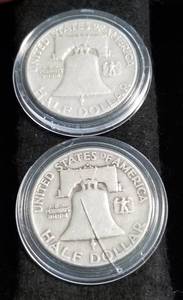 2 FRANKLIN HALF DOLLARS 1952 1952-D IN AIRTITES