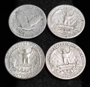 GROUP OF 4 SILVER WASHINGTON QUARTERS AS PICTURED