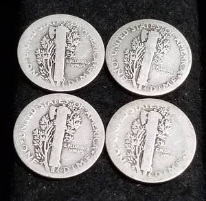 4 EARLY DATE MERCURY DIMES 1919 1920 1923 1926