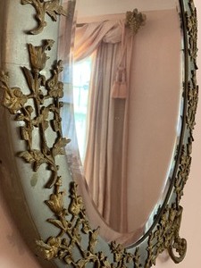 lot 36 image: Victorian Metal Oval Beveled Mirror w amazing details