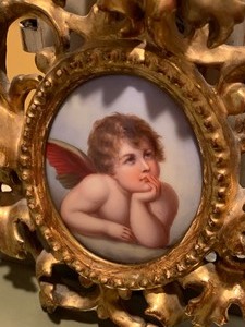lot 118 image: Porcelain Cupid Painting in Gold Frame
