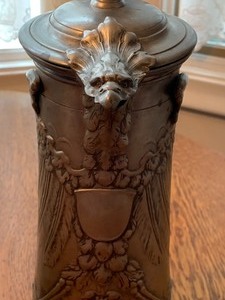 lot 256 image: Kayserzinn German Pewter Art Nouveau Tankard with Eagle Spout.