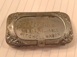 lot 298 image: Vintage Advertising Matchstick Holder- The Old Reliable Mitchell Wagon