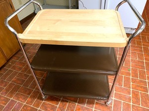 lot 330 image: Vintage Metal Cart with Cutting Board Top