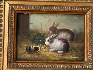lot 373 image: Framed Oil on Canvas Rabbit Paintings