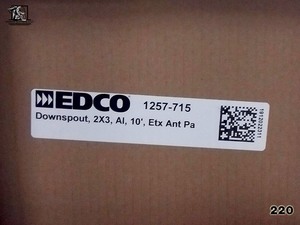 lot 220 image: Aluminum Downspout 2x3 10 Antique Parchment 10 pcs Unopened EDCO 1257-715