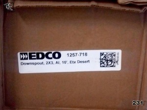 lot 231 image: Aluminum Downspout 2x3 10 Desert 10 pcs Unopened EDCO 1257-718