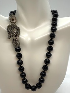 lot 38 image: Black Beaded- Marcasite Detailing Necklace