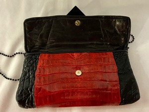 lot 53 image: Vintage Black & Red Snake Skin Clutch Style Handbag w Beaded Strap