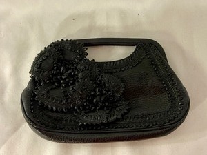 lot 62 image: Isabella Fiore Small Black Leather Handbag w Flowers