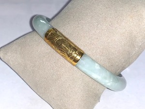 lot 206 image: Light Jade and 14K Bangle Bracelet