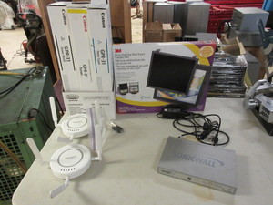 SONIC-WALL ROUTER AND SONIC-POINT ACCESS POINTS, 3M ANTI-GLARE COMPUTER FILTER, CANON TONER - NEW