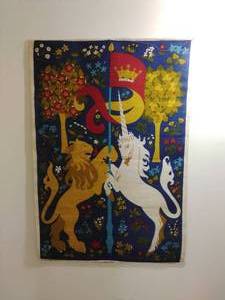 Vintage Lion and Unicorn Linen Wall Hanging
