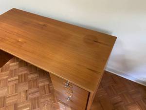 Large Teak Desk with rolling filing cabinet