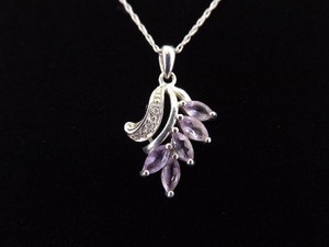 .925 Sterling Silver Marquise Cut Amethyst Pedal Pendant Necklace
