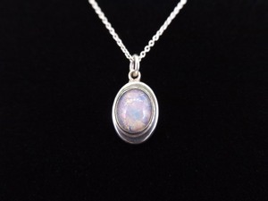 .925 Sterling Silver Pink and Purple Dichroic Foil Cabochon Pendant Necklace