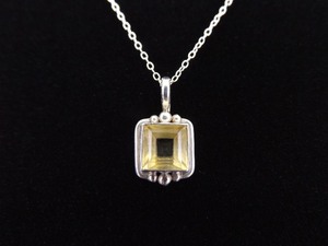 .925 Sterling Silver Square Cut Citrine Pendant Necklace