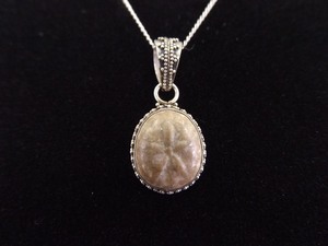 .925 Sterling Silver Coral Starfish Fossil Pendant Necklace