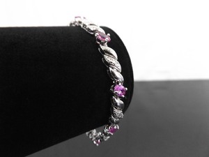 NEW .925 Sterling Silver Diamond Accented Pink Sapphire Crystal Bracelet
