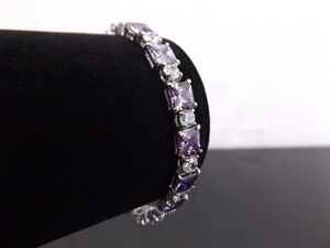 NEW .925 Sterling Silver Square Cut Amethyst Crystal Bracelet