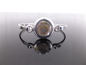.925 Sterling Silver Inlayed Abalone Hooked Bangle Bracelet