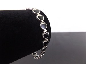 .925 Sterling Silver Inlayed Onyx Heart Bracelet