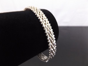 .925 Sterling Silver Cube Link Rigid Hinged Bangle Bracelet