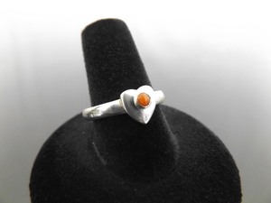 .925 Sterling Silver Red Coral Cabochon Heart Ring Size 8