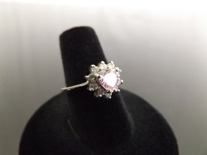 .925 Sterling Silver Pink Sapphire Crystal Heart Ring Size 6.75