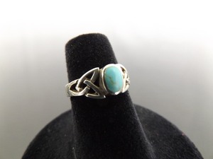 .925 Sterling Silver Turquoise Howlite Cabochon Ring Size 5