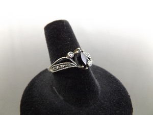 .925 Sterling Silver Art Nouveau Marquise Cut Onyx Ring Size 7