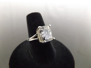 .925 Sterling Silver Square Cut Moss Agate Ring Size 7