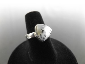 .925 Sterling Silver Trillion Cabochon Moss Agate Ring Size 6