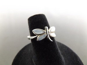 .925 Sterling Silver Inlayed Mother of Pearl Butterfly Ring Size 8