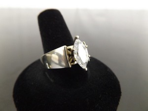 .925 Sterling Silver Marquise Cut Crystal Solitaire Ring Size 10