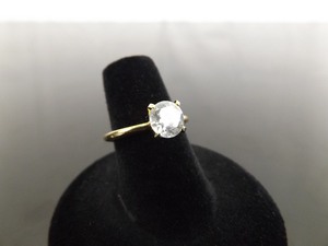.925 Sterling Silver Faceted Crystal Solitaire Vermeil Ring Size 6