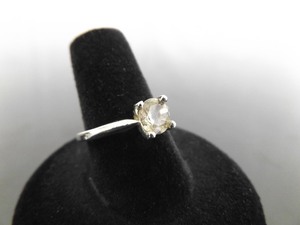 .925 Sterling Silver Faceted Crystal Solitaire Ring Size 7.25