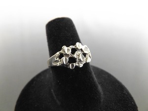 .925 Sterling Silver Etched Nugget Art Ring Size 6.75